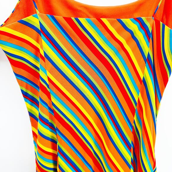 Vintage 90s Y2K Ralph Lauren Midi Slip Dress‎ in Rainbow Stripe Print Size 6 - Picture 6 of 9